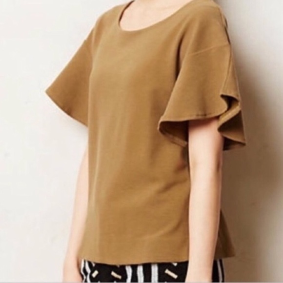 Anthropologie Postmark Olive Flutter-sleeve Top - Picture 1 of 6